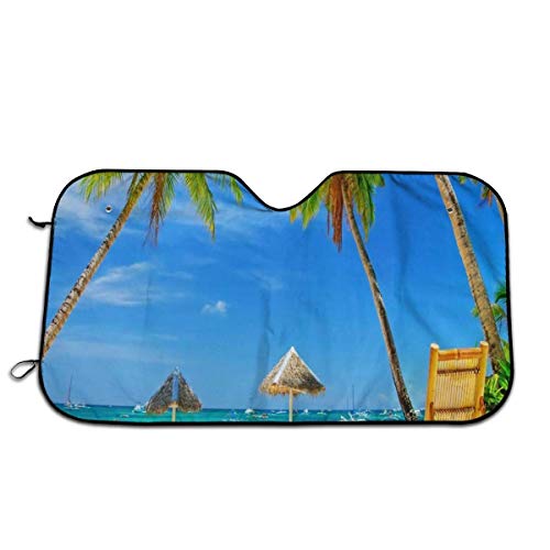 N / A Parasol para Parabrisas De Coche,Sombrilla Ventana Delantera,Beach Palm Tree Car Parabrisas Bloques De Protección Solar Rayos UV Y Daños Universal Fit Cars,Sedans,Trucks,SUV,Vans