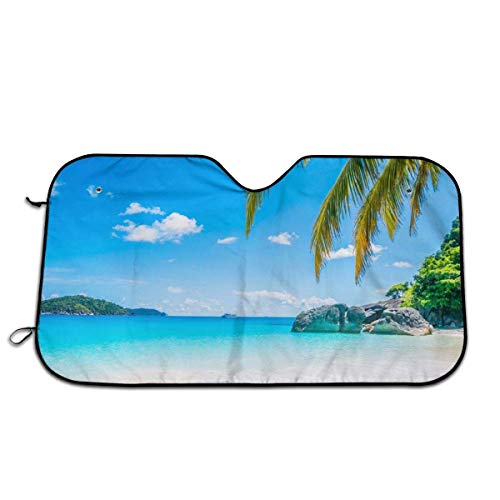 N / A Sombrilla Ventana Delantera,Parasol para Parabrisas De Coche,Beach Seaside Palm Tree Car Windshield Sun Shade Blocks Rayos UV Y Daños Universal Fit Cars,Sedans,Trucks,SUV,Vans