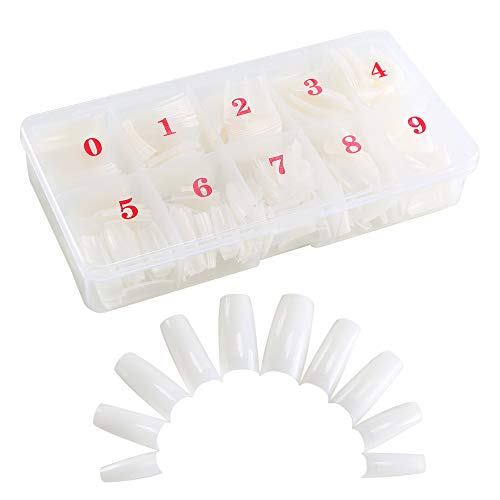 NACTECH 500pcs Uñas Postizas de Acrílico Uña Falsa Artificial Translúcida Oval Clavo Puntas de Uñas Cubierta Completa Manicura Nail Tips Uñas Salón Arte UV Gel DIY Color Natural con Caja 10 Tamaño