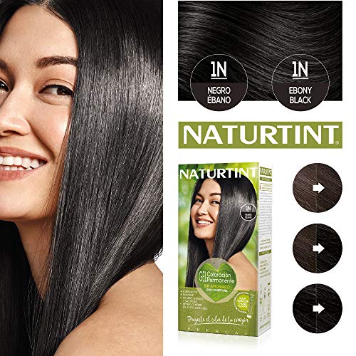 Naturtint Coloración 1N Negro Ébano, 100% Cobertura | Ingredientes Vegetales y Aceites 100% Biobotánicos, Color Natural y Duradero, Sin Amoniaco, Pack de 3