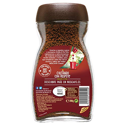 Nescafé Classic Natural - Café soluble - 2 Paquetes de 200 g