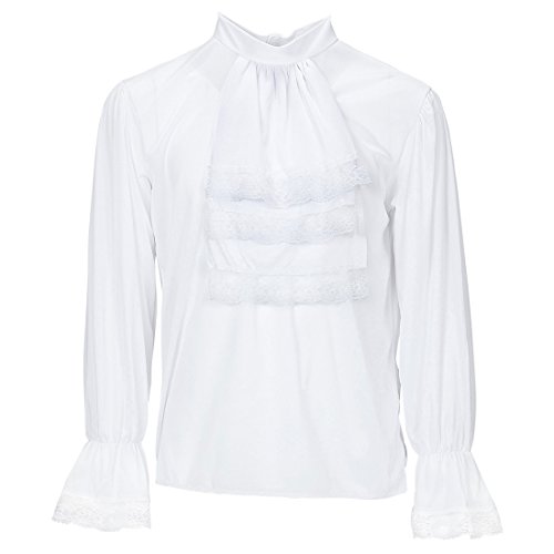 NET TOYS Camisa de Volantes Blanca Camiseta Medieval XL 54 Camiseta Masculina barroca con Vuelo Ropa Medieval Hombre Vestimenta Vampiro Disfraz Noble Renacimiento