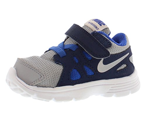 NiÃ±os de Nike del bebÃ© Revolution 2 (bebÃ© / niÃ±o) Lobo Gris / Lyon azul / negro / blanco zapatil