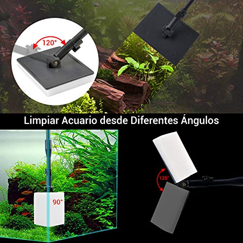 NICREW Limpieza Acuario, 6 en 1 Kit de Limpiador Acuario con Red, Esponja de Limpieza en Ángulo Recto, Cepillo de Tubo, Rastrillo de Grava, Rascador para Vidrio, Esponja Plana Grande