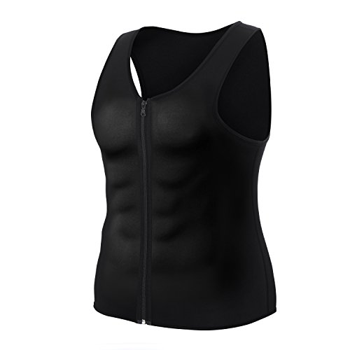 NOVECASA Chaleco Sauna Hombre Compresion de Neopreno Chaleco Modelador Camiseta Reductora para Adelgazante Sudoración Musculación con Cremallera (2XL, Negro con Cremallera)