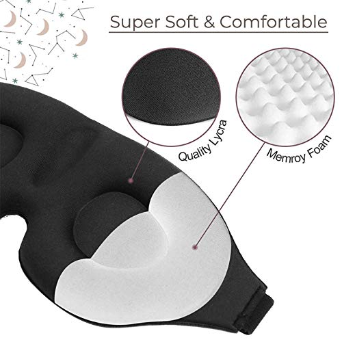 Nueva máscara de luna de viscoespuma transpirable y contorneada en 3D. lycra super suave para hombre y mujer, con correa ajustable adaptada - bloquea el 100% de la luz