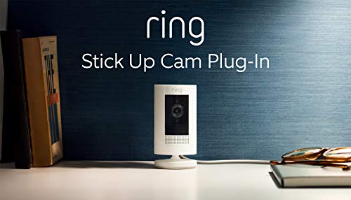 Nueva Ring Stick Up Cam Plug-In, cámara de seguridad HD con comunicación bidireccional, compatible con Alexa | Incluye una prueba de 30 días gratis del plan Ring Protect | Color blanco