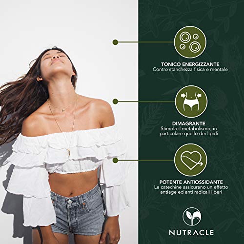 NUTRACLE TE’ VERDE 100 comprimidos de 400 mg | Estimula el metabolismo y aumenta la energía |efecto drenante y adelgazante | Alta concentración de Cafeína y EGCG.