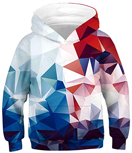 Ocean Plus Niño Colorido 3D Sudaderas con Capucha Adolescentes Pull-Over Kids Sudadera Manga Larga Hoodie (XL (Altura: 155-160cm), Geometría roja y Azul)