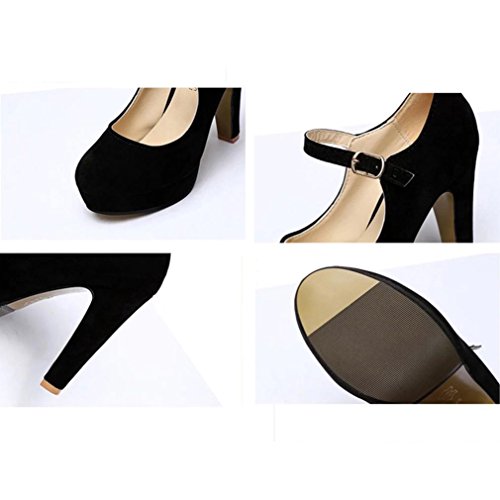 ¡Oferta de liquidación de Covermason! Zapatos de tacón cuadrado de moda para mujer Zapatos de tacón alto bajo flock(39 EU, Negro)