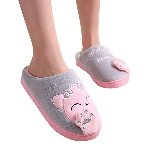 OHQ Zapatillas De Estar por Casa Mujer Invierno Dibujos Animados Gato Antideslizante CáLido Interior Dormitorio Zapatos De Piso