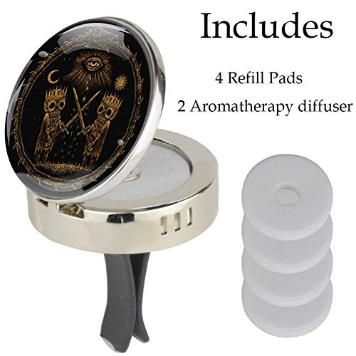 OKONE Sun Moon Stars and Crosses with Kings Warring Sword 2 piezas aromaterapia difusor de aceite esencial con clip de ventilación, 4 almohadillas de fieltro