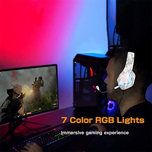 ONIKUMA Auriculares Gaming PS4 con Micrófono, PC Cascos Gaming Estéreo Envolvente 7.1 Cancelación Ruido,Control Volumen,Diadema Ajustable,Luces LED para Xbox One/Nintendo Switch/PC/Tablet/Smartphone