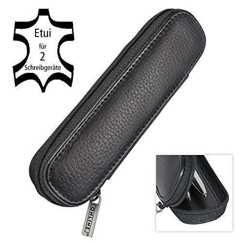 Online 90686 - Funda de piel para 2 bolígrafos, 15.5 x 5 x 2.2 cm, color negro