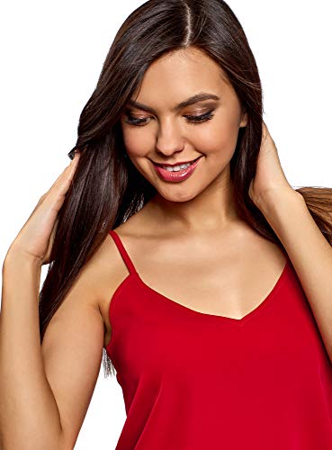 oodji Ultra Mujer Top de Tejido Fluido con Tirantes Finos, Rojo, ES 34 / XXS