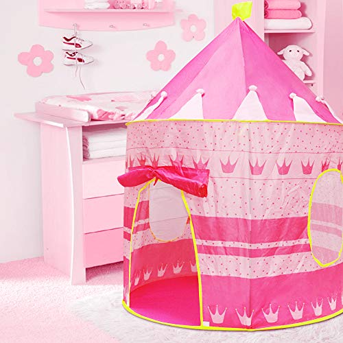 Opret Tienda de Princesa para Niñas Pop Up Carpa Plegable para Niños Carpa Rosa con Bolsa de Transporte y Luz de Cadena para Interiores y Exteriores