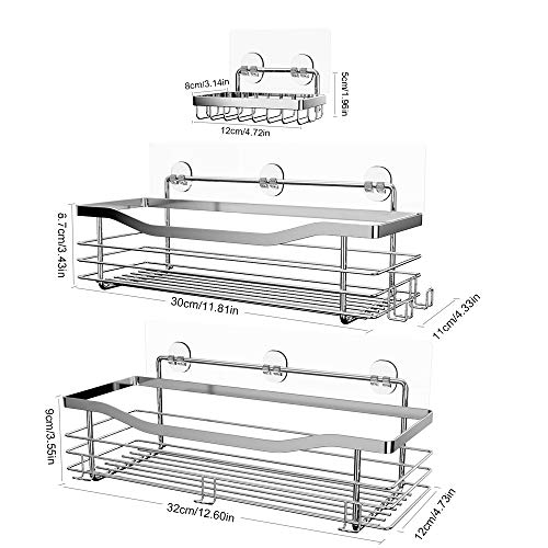 Orimade Adhesivo Estantes Cesta para Ducha Estanteria con 5 Colgadores Organizador Baño SUS304 Acero Inoxidable Sin Taladro - Pack de 3