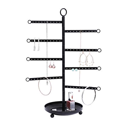 OROPY Giratorio Soporte de joyería 8 Niveles, Soporte Joyas Organizador de Metal con Fondo de Bandeja, Almacenamiento de Estanterías Colgantes de Joyas para Pendientes, Collares- Negro