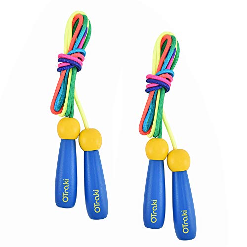 OTraki Comba Saltar Adjustable 2M Cuerda Saltar Niños Infantil con Mango de Madera Skipping Rope Kids Adecuado para Fitness, Pérdida de Grasa o Actividad al Aire Libre, Azul