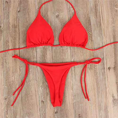 Overdose Bikinis Mujer 2019 Tanga, Mujeres Bandeau Bandage Bikini Set Push-Up Brasileño Ropa de Playa Traje de baño Color sólido