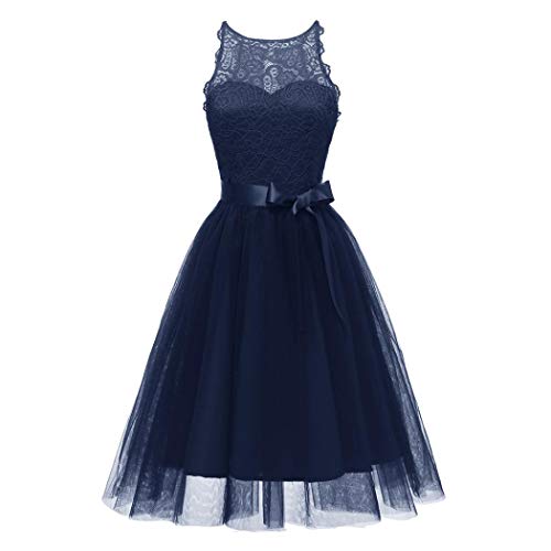 OverDose mujer De La Vendimia Princesa Bow CóCtel De Encaje Floral O-Cuello Fiesta Formal Una LíNea Swing Dress Novia Vestidos De Dama De Honor