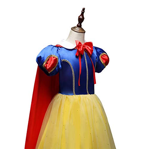 OwlFay Blancanieves Disfraz Vestidos de Princesa con Capa Cuento Hadas Cosplay Halloween Carnaval Navidad Fiesta Vestido de Cumpleaños Ceremonia Comunión Paseo Baile para Niña Infantil 4-5 años