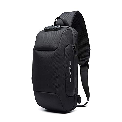 OZUKO Casual Sling Bag, Mochila de Hombro Bolsas de Hombro Impermeable Crossbody Bolsa Sling Pecho Bolsas, Hombres Sport Fitness Chest Bag con Puerto de Carga USB (Negro)