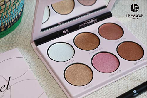 Palette Highlight y Contouring ”L’essentiel” de LP Makeup - 6 tonos glamour - Efecto de iluminación - Papel hecho a mano y espejo integrado