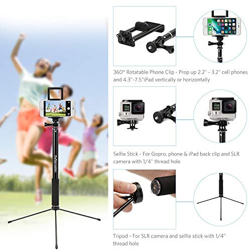 Palo Selfie,3 en 1 Palo Selfie tripode 1.5M Palo Selfie con Bluetooth Control Remoto Selfie Stick Extensible con Rotación de 360° para Gopro/iPhone 11/11 Pro/XS Max/XR/8/8 Plus, Huawei, Xiaomi