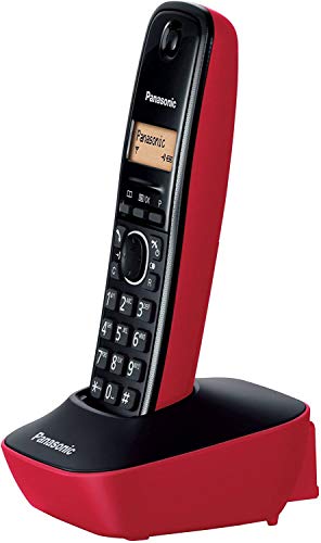 Panasonic KX-TG1611 - Teléfono fijo inalámbrico (LCD, identificador de llamadas, agenda de 50 números, tecla de navegación, alarma, reloj) Negro/Rojo, Tamaño Único