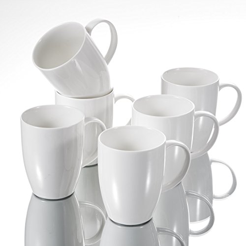 Panbado 6 x Tazas de Café/Té de Porcelana Blanca Juego de Tazas de Cerámica, 370 ml (12.5 * 8.6 * 11 cm), Juego de Vajillas de Agua/Leche para Hogar, Oficina, Fiesta, Regalo para Cumpleaños, Festival