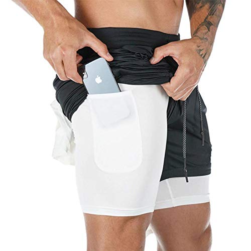 Pantalones Cortos Deportivos Pantalones Cortos para Correr De Doble Capa Hombres 2 En 1 Pantalones Cortos Gimnasios Fitness Bolsillo Incorporado Bermudas Pantalones Cortos