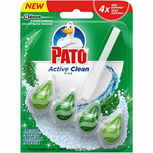 Pato Active Clean Colgador para Inodoro, Frescor Intenso, Perfuma y Desinfecta, Aroma Pino - 38.6 gr
