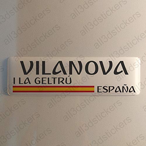 Pegatina Vilanova i la Geltru España Resina, Pegatina Relieve 3D Bandera Vilanova i la Geltru España 120x30mm Adhesivo Vinilo