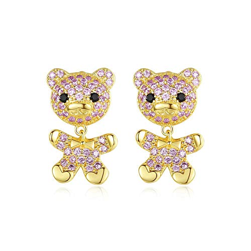 Pendientes Colgantes Románticos De Oso De Color Dorado Para Chicas Lindas, Fiesta De Citas, Pavimentado, Micro Cz, Joyería De Moda Animal, Regalos