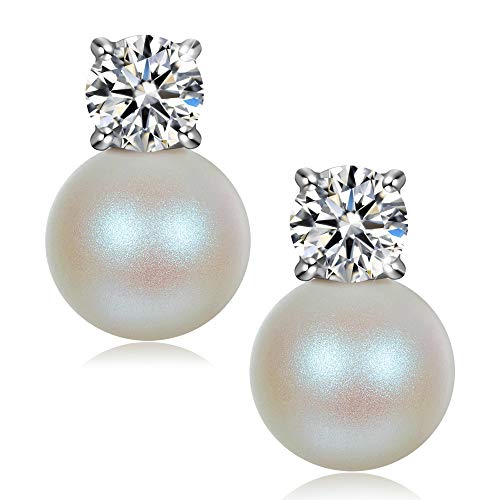 Pendientes Mujer, Plata de Ley 925, Perlas Blanca de Swarovski, Joyas para Mujer, Pendientes Mujer plata, Regalos para Mujer, Joyeria Mujer