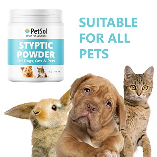 PetSol Hemostático en Polvo para Perros, Gatos, Aves y Mascotas Ayuda con Sangrado rápido Causada por Clavos, Cortes, Higiene - Cuidado de Las uñas, Primeros Auxilios y Protector de la Piel (50 g)