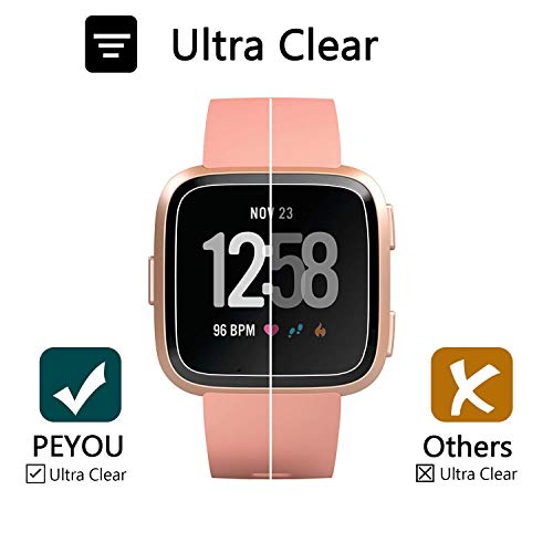 PEYOU Protector de Pantalla para Fitbit Versa, 4 Unidades Cristal Templado Protector de Pantalla con 9H Dureza, Anti-Rasguños, Ultra-Trasparente, Sin Burbujas para Fitbit Versa