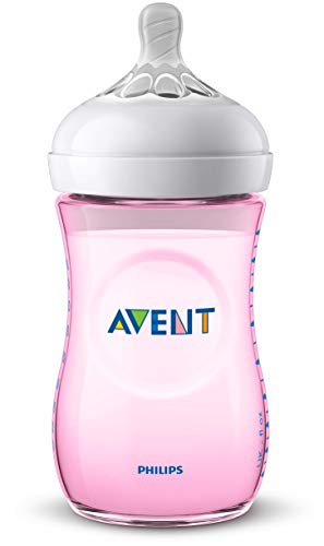 Philips Avent Biberón Natural SCF034/17 - Biberón de 260 ml con tetina con flujo para recién nacidos, diseñada para imitar el tacto del pecho, 0% BPA, 1m+, color rosa