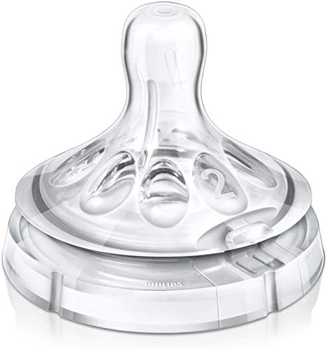 Philips Avent Natural SCF652/27 - Tetina para biberón, Silicona, flujo lento con 1 agujero, 1m+, paquete de 2