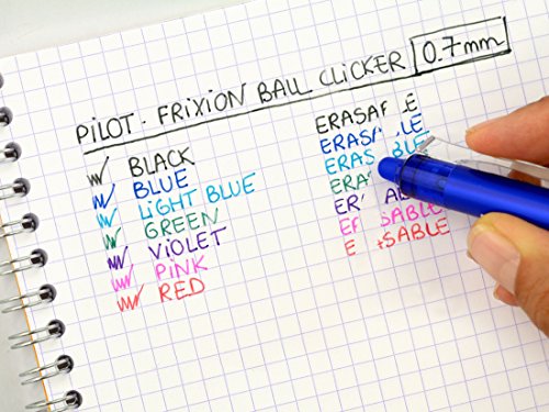 Pilot FriXion Clicker - Bolígrafo roller de gel de tinta borrable (3 unidades), color negro, rojo y azul