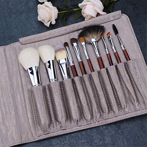 Pincel de maquillaje10 PCS Set Pincel de Polvo sintético Premium Pincel de Polvo Oblicuo Pincel de Polvo Plano con Bolsa de cosméticos de Alta Gama,Gray