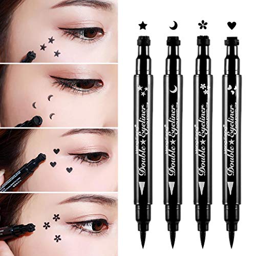 Pinkiou eyeliner stamp 2 en 1 herramienta de maquillaje de cejas con pluma impermeable (forma de flor)