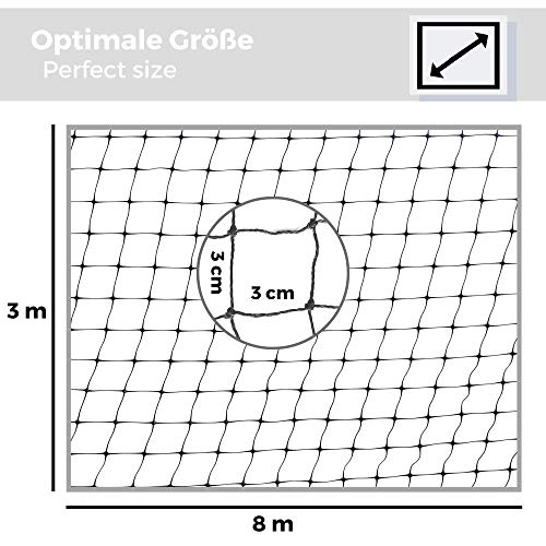 PiuPet® - Red para Gatos Reforzada con Alambre, para balcón y Ventana, Incluye Set de fijación, Red para Balcones para Gatos, Color Negro (8 x 3 m)