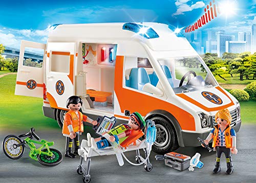 PLAYMOBIL City Life Ambulancia con Luces y Sonido, A partir de 4 años (70049)