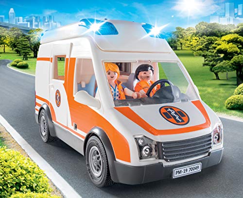 PLAYMOBIL City Life Ambulancia con Luces y Sonido, A partir de 4 años (70049)