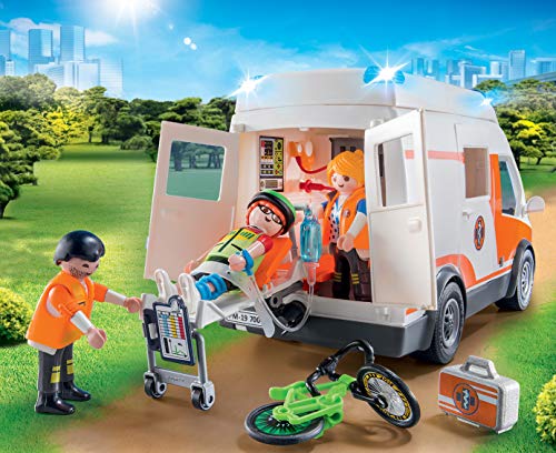 PLAYMOBIL City Life Ambulancia con Luces y Sonido, A partir de 4 años (70049)