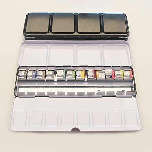 Portable Empty Watercolor Tins Paleta Pintura Caja de Metal con 24pcs Medias Sartenes para Dibujar Suministros de Pintura