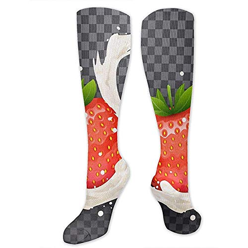 PPPPPRussell Novelty Socks Calze alte al ginocchio Realistiche Crema Latte Fragole Riccioli Spruzzi Gocce Calze Sport Calze da ginnastica Calze a tubo Calze divertenti per uomo Donna