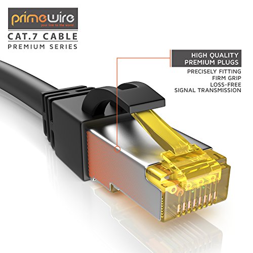 Primewire 10m Cable de Red Gigabit Ethernet Cat 7-10000 Mbit s - Cable de Conexión - Cable Cat.7 en Bruto con apantallamiento S FTP PIMF y Conector RJ45 - Punto de Acceso Switch Router Modem - Negro